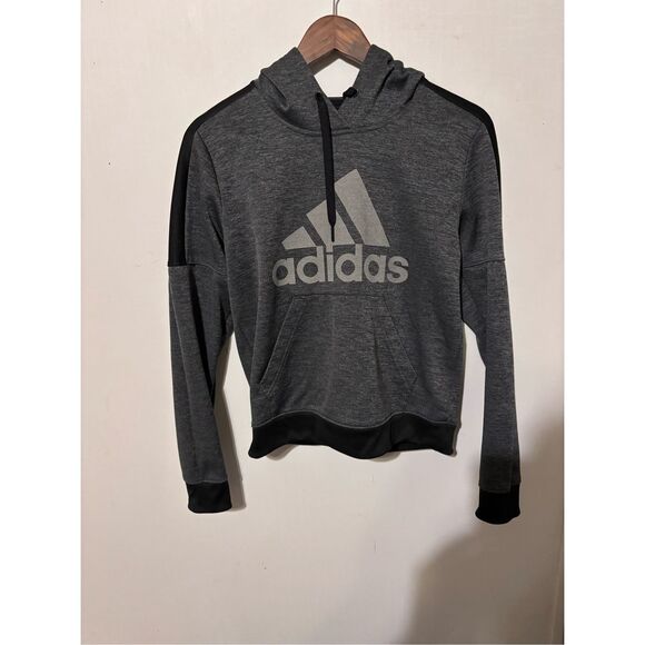 Adidas Women's Small Charcoal Grey Black Pullover Hoodie Sweatshirt Athletic - Picture 1 of 4